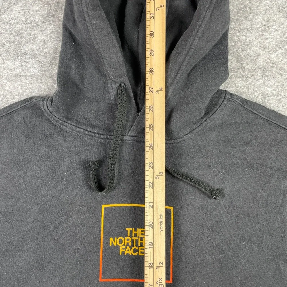 The North Face Hoodie Mens M Black Yellow Orange Box Sleeve Spellout Outdoor